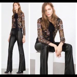 NWT Zara Woman Studio REAL leather flare pants